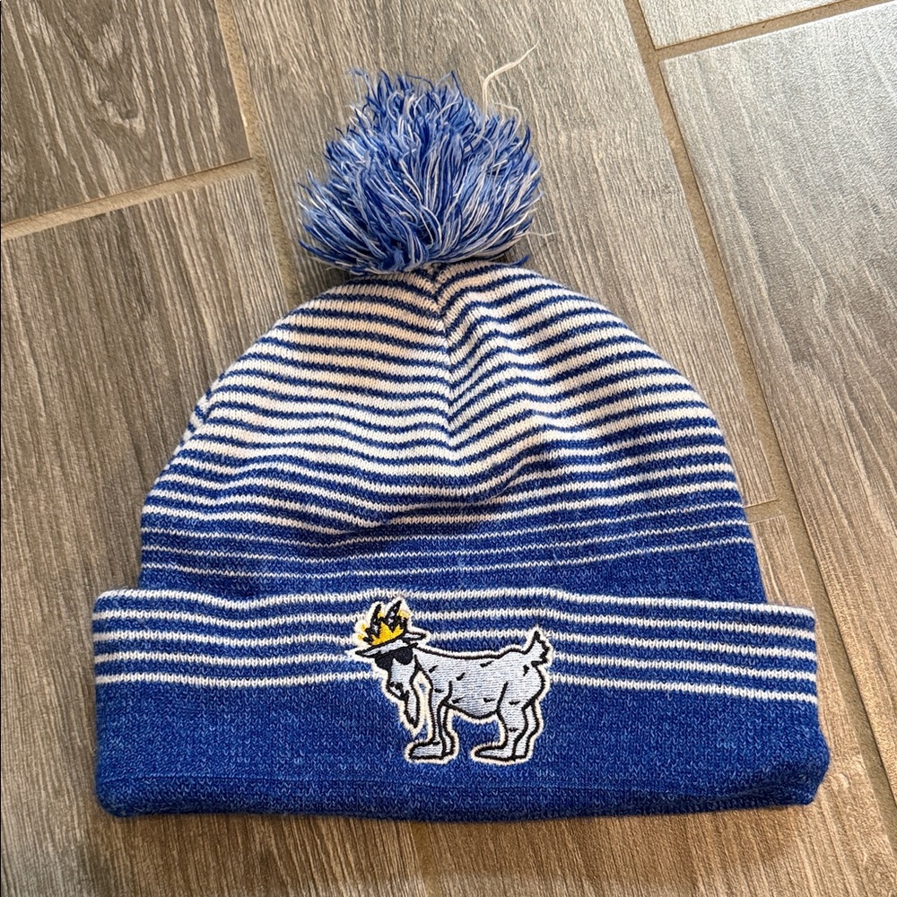 GOAT royal blue Striped Pom-Pom Beanie unisex